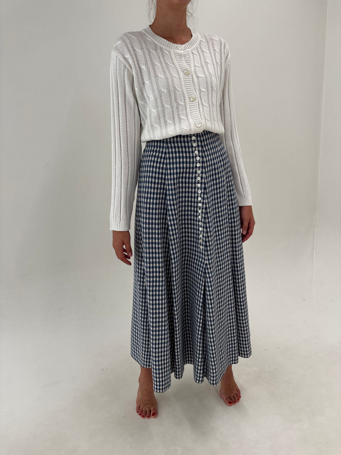 Fustă maxi gingham în carouri din textura plina de toamnă de bumbac