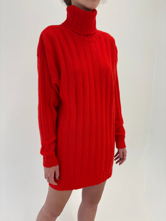 Rochie tip Maleta vintage roșu tare din lana extrafina multiply și Angora