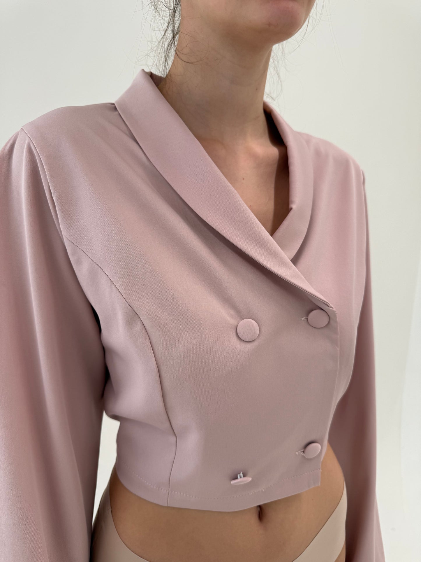 Deux piece vintage powder Pink cu fustă maxi și sacou cambrat