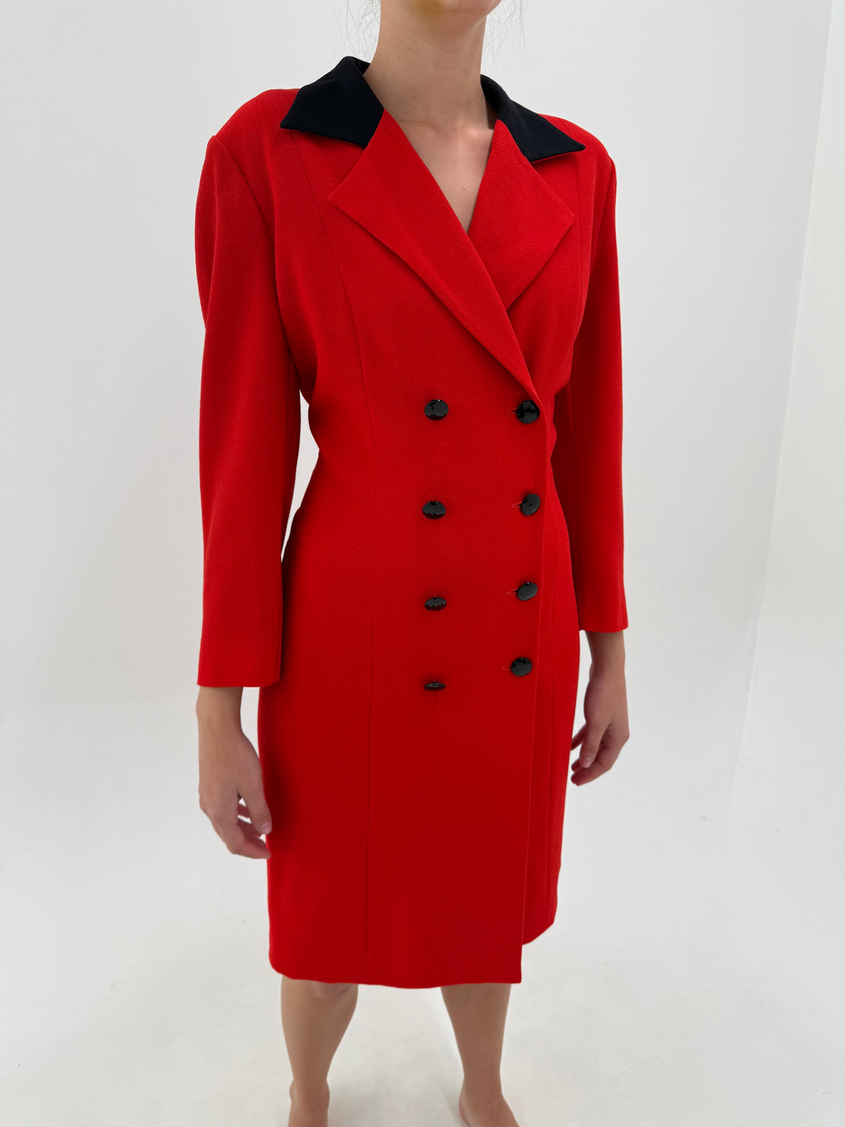 Rochie vintage tip sacou cherry red din lana extrafina midi petite