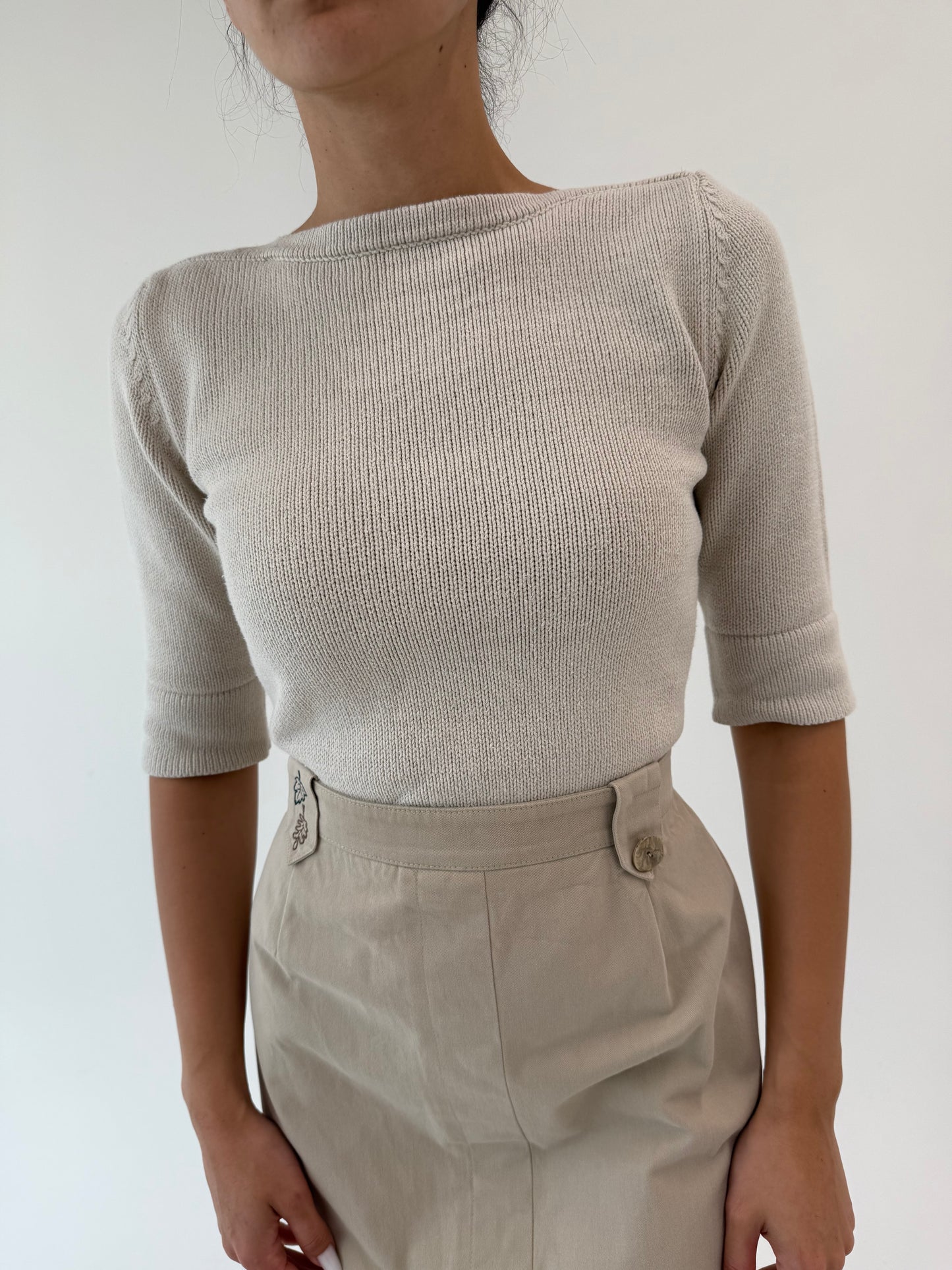 Puloveras off white din bumbac greu de gramaj mare