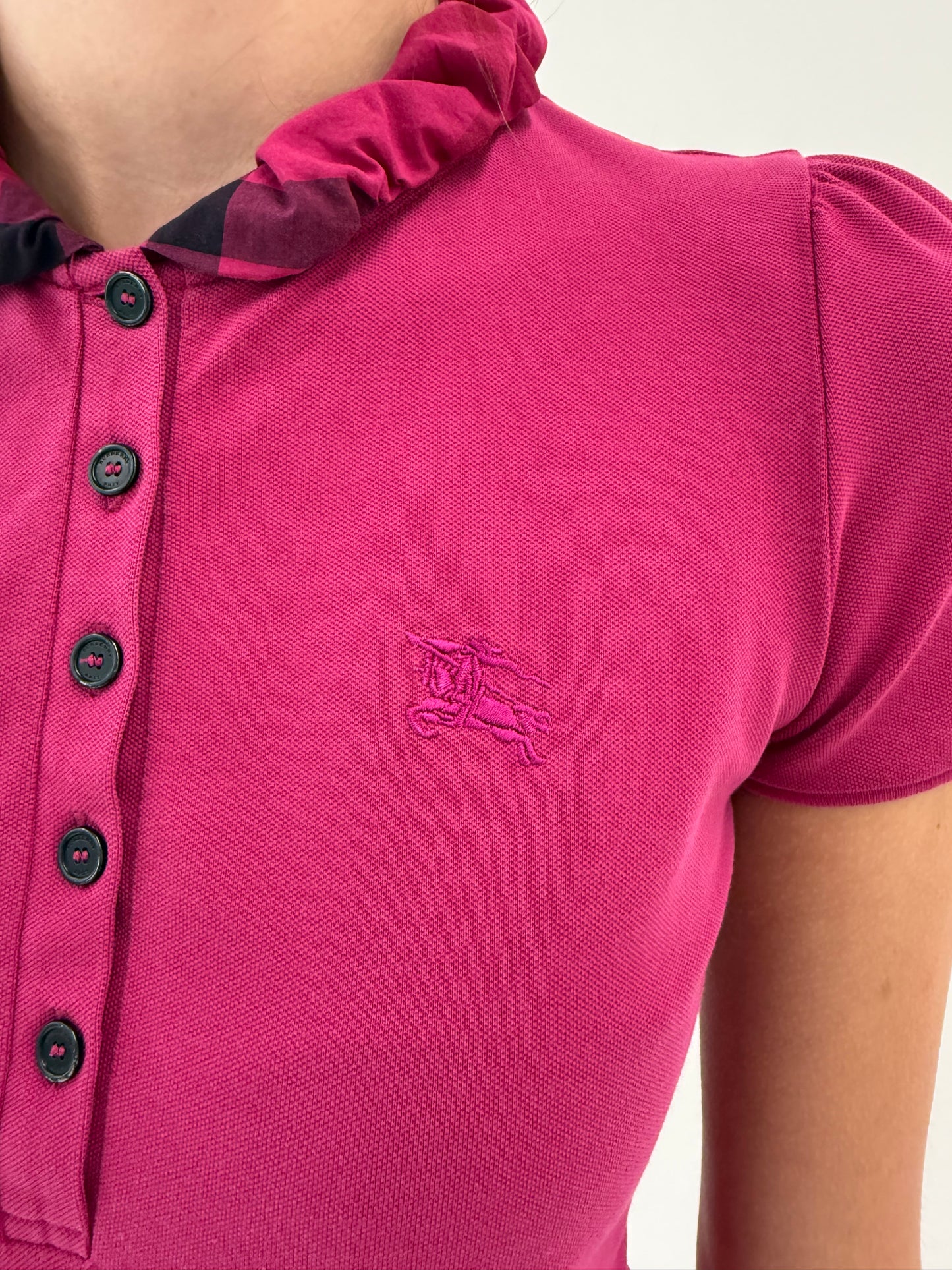 Top Burberry polo magenta din bumbac pique feminin