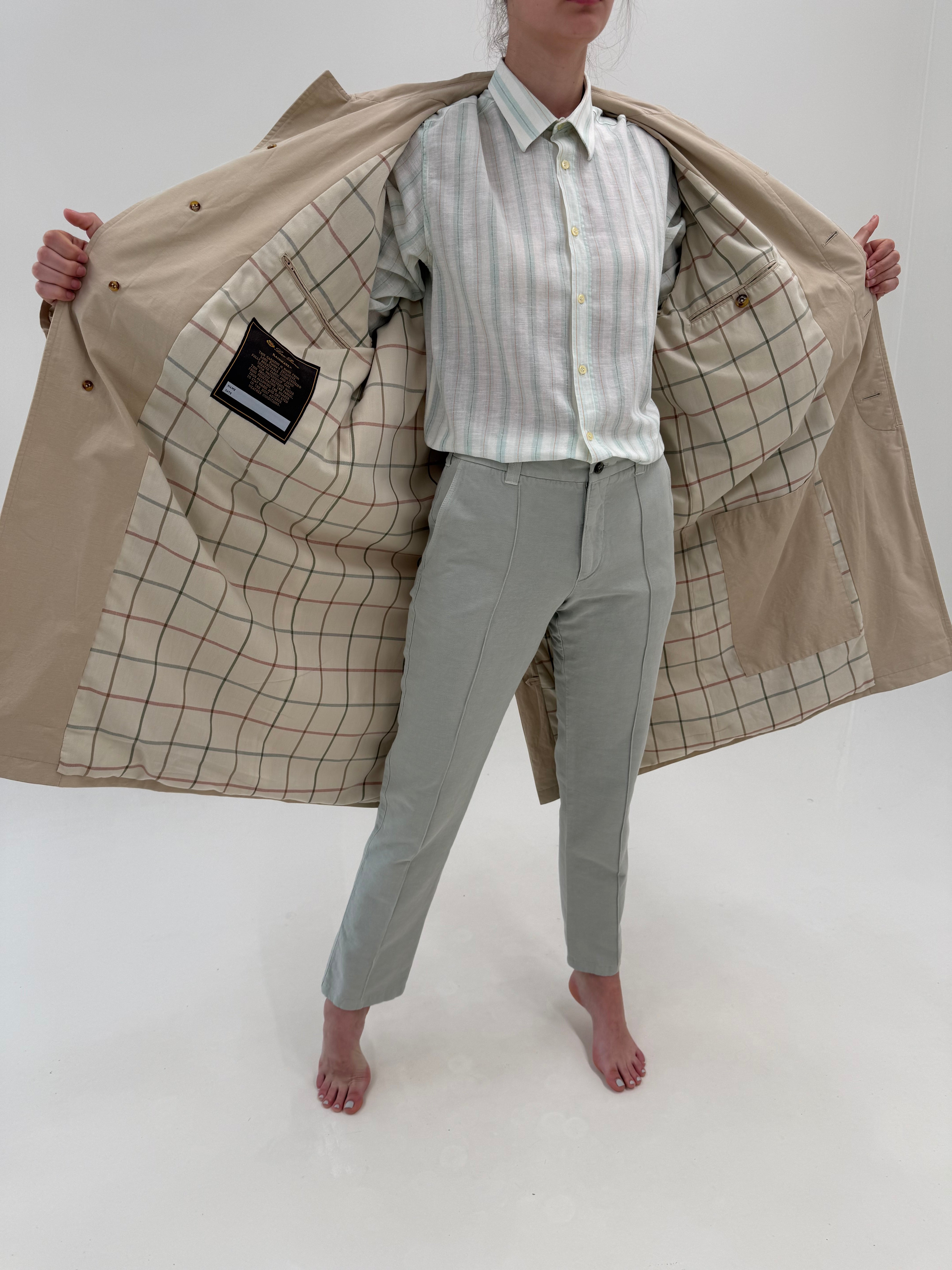 Trench tall Loro Piana nude de vară din bumbac în croi clasic – ADORA