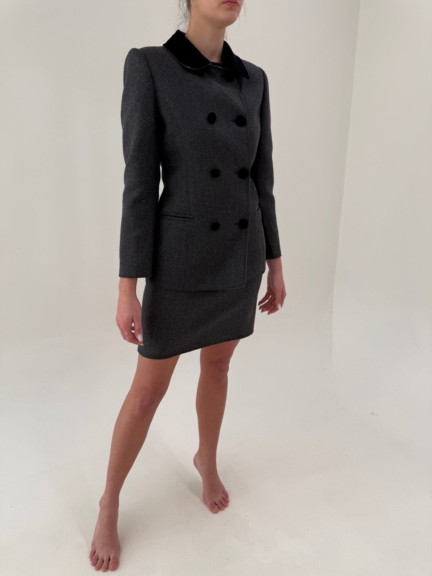 Costum vintage high end italian din lan excepțională în croi chic