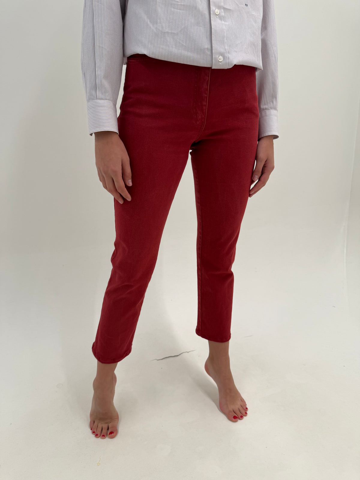 Jeans ultra confort whine red cu talie înaltă