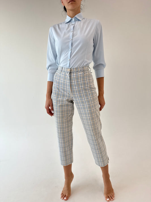 Jeans vintage petite în carouri baby blue ultra confort modelatori