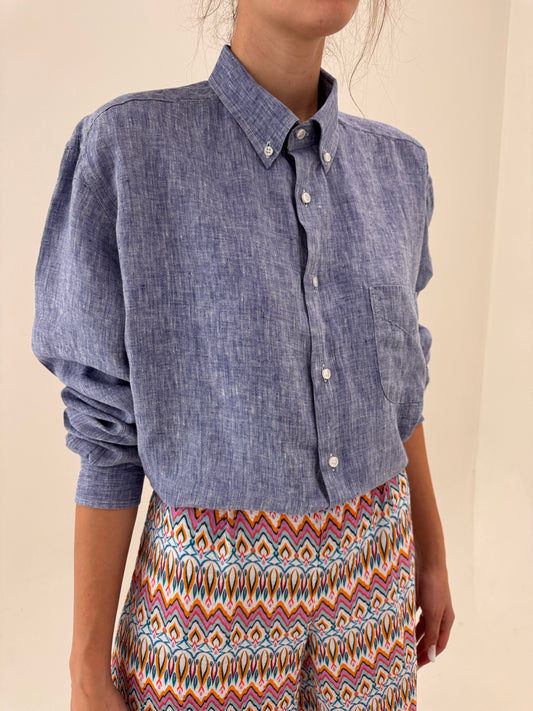 Cămașa light Jeans Blue din in italian excepțional în croi oversized