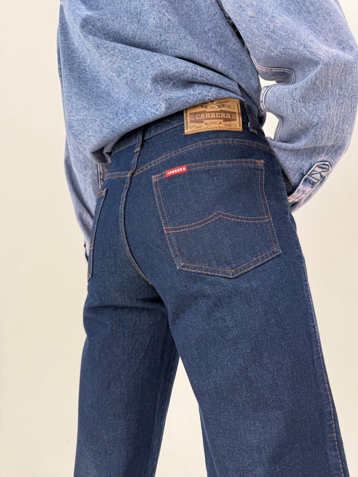 Jeans raw vintage italinesti de brand premium indigo wash ușor evazat tall