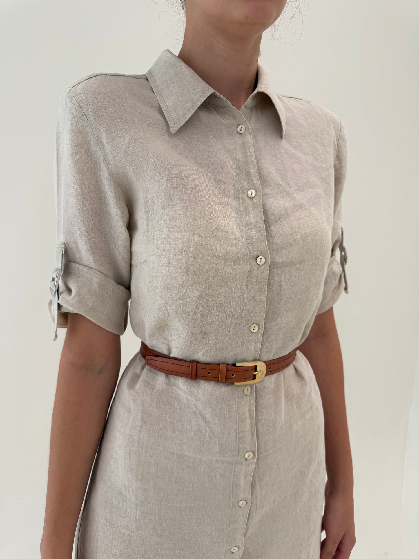 Rochie light nude Max&Co by Max Mara din in în croi Safari cu mânecă reglabilă