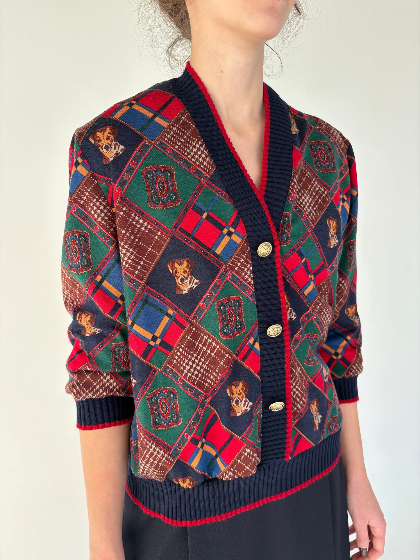 Bluză vintage petite italiană din lana extrafina cu print