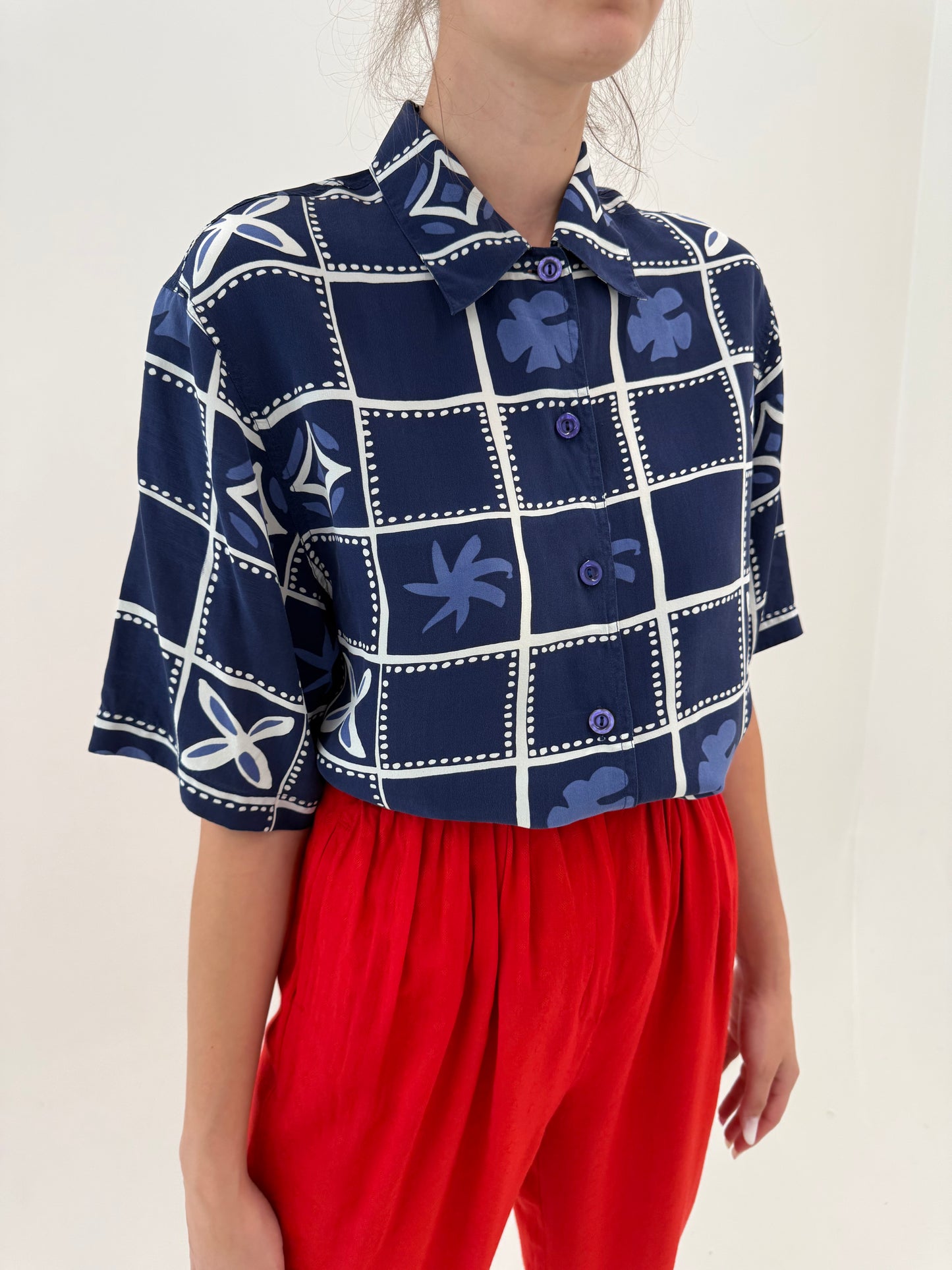 Cămașa vintage din twill de mătase naturala cu influențe nautice