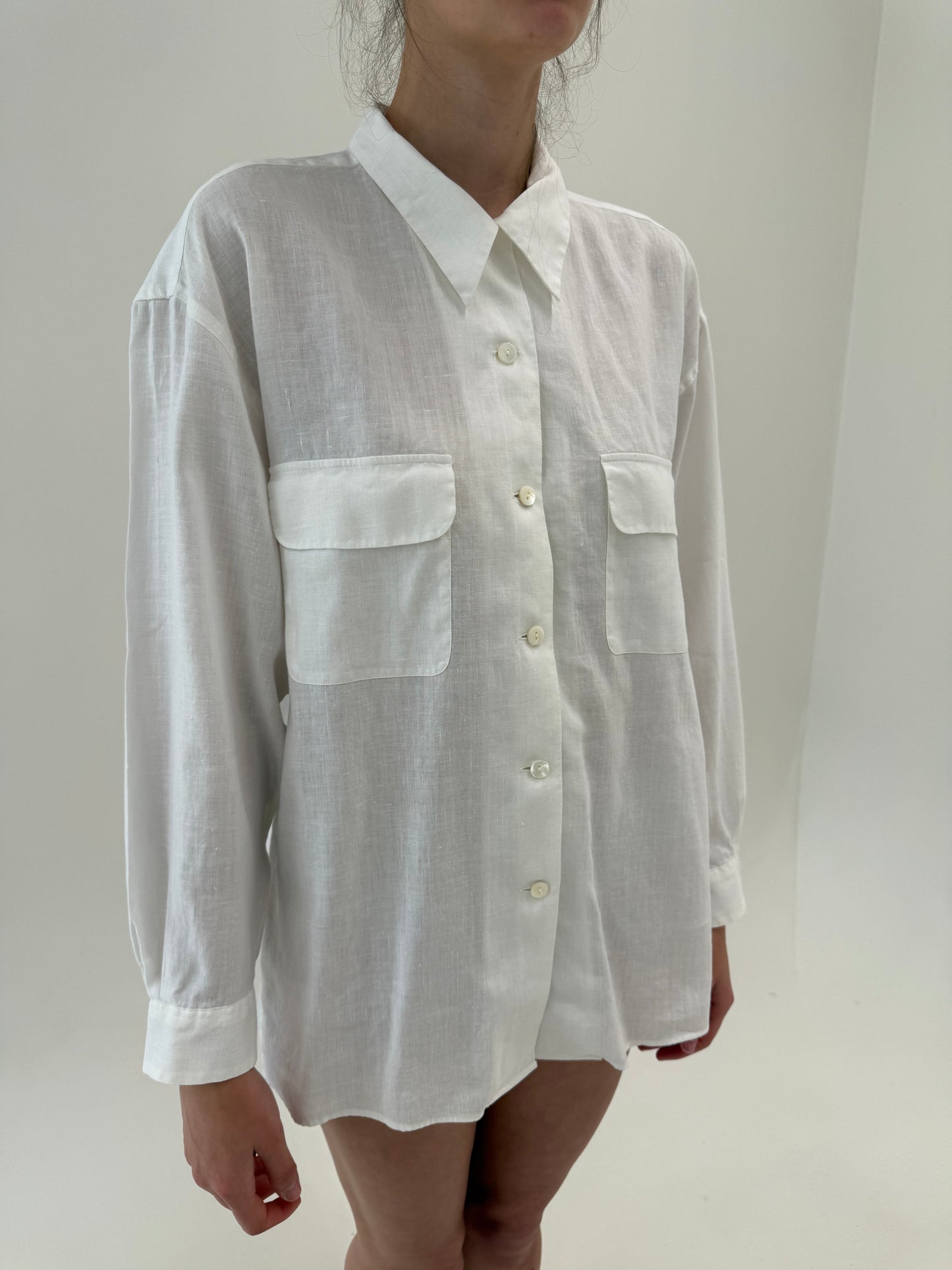 Cămașa din in premium petite în croi oversized