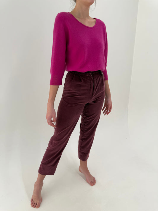 Pantaloni din catifea luxury Les Copains antique rose cu pense