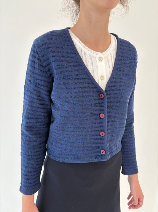 Cardigan texturat din mix de lana extrafina de gramaj mare cu inserții
