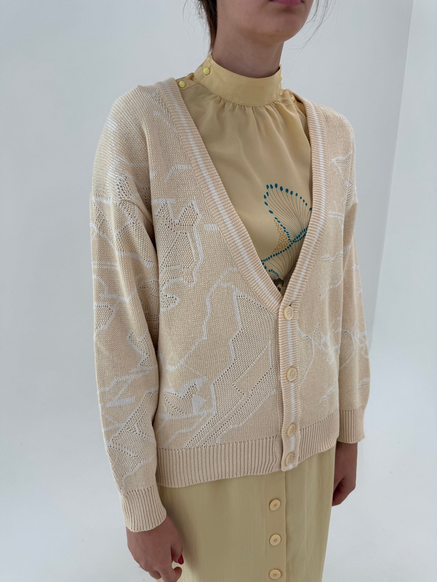 Cardigan vintage italian light camel din bumbac mercerizat exceptional de gramaj mare
