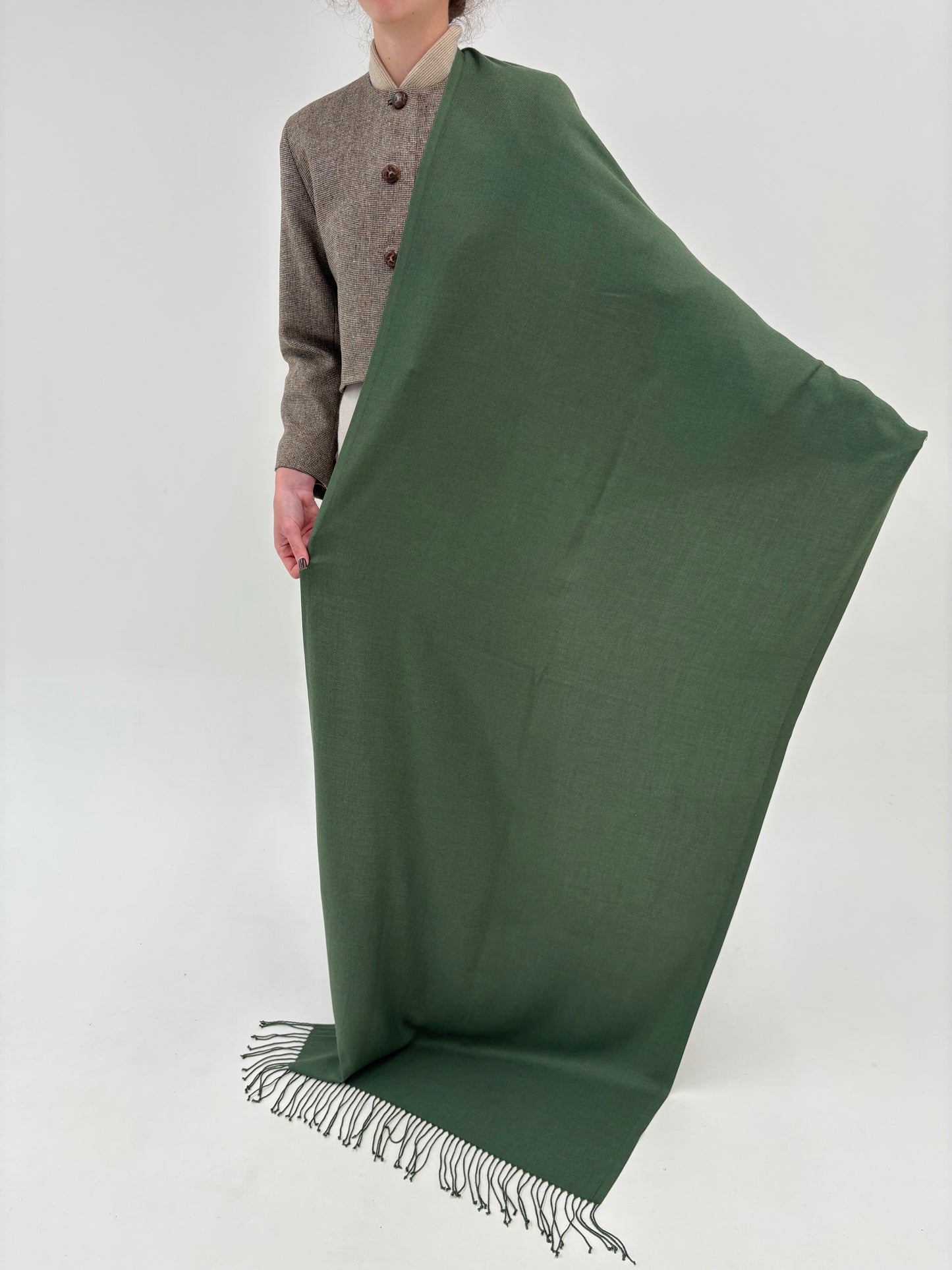 Shawl XXL forest green din cașmir și mătase naturală