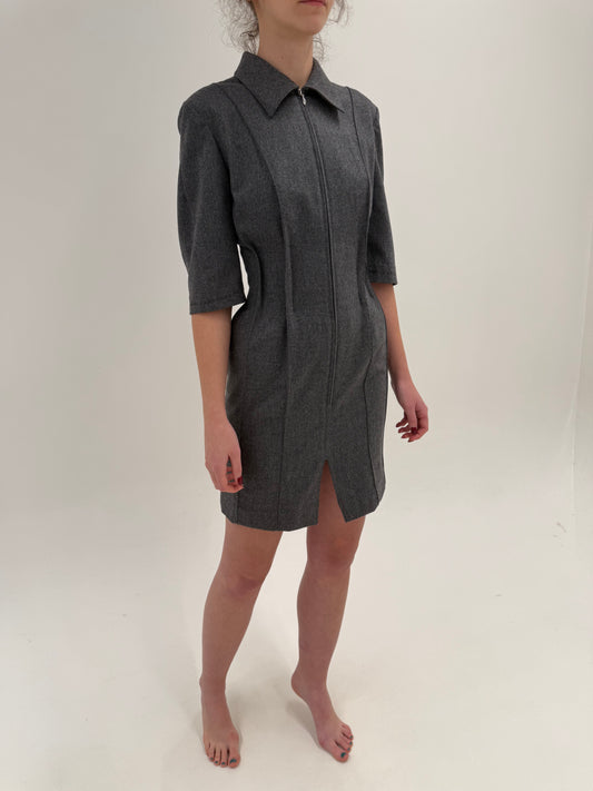 Rochie vintage anii 90 cu design arhitectural cambrata din lana plină extrafina