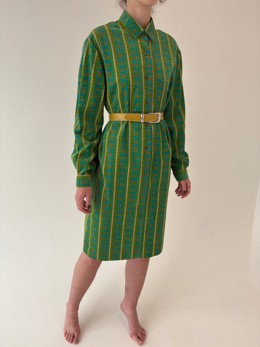 Rochie vintage tip cămașă din corduroy în culori tari cu centura inclusă
