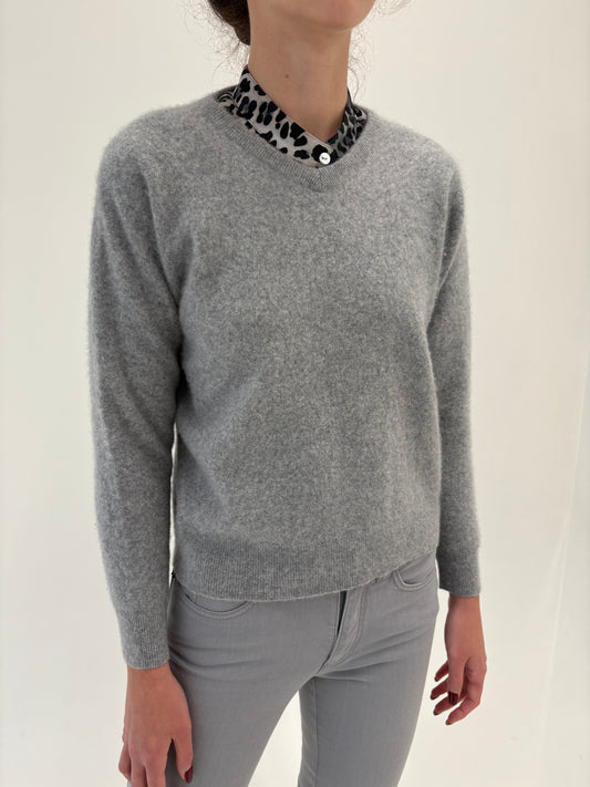 Pulover silver gray din cașmir gros de gramaj mare