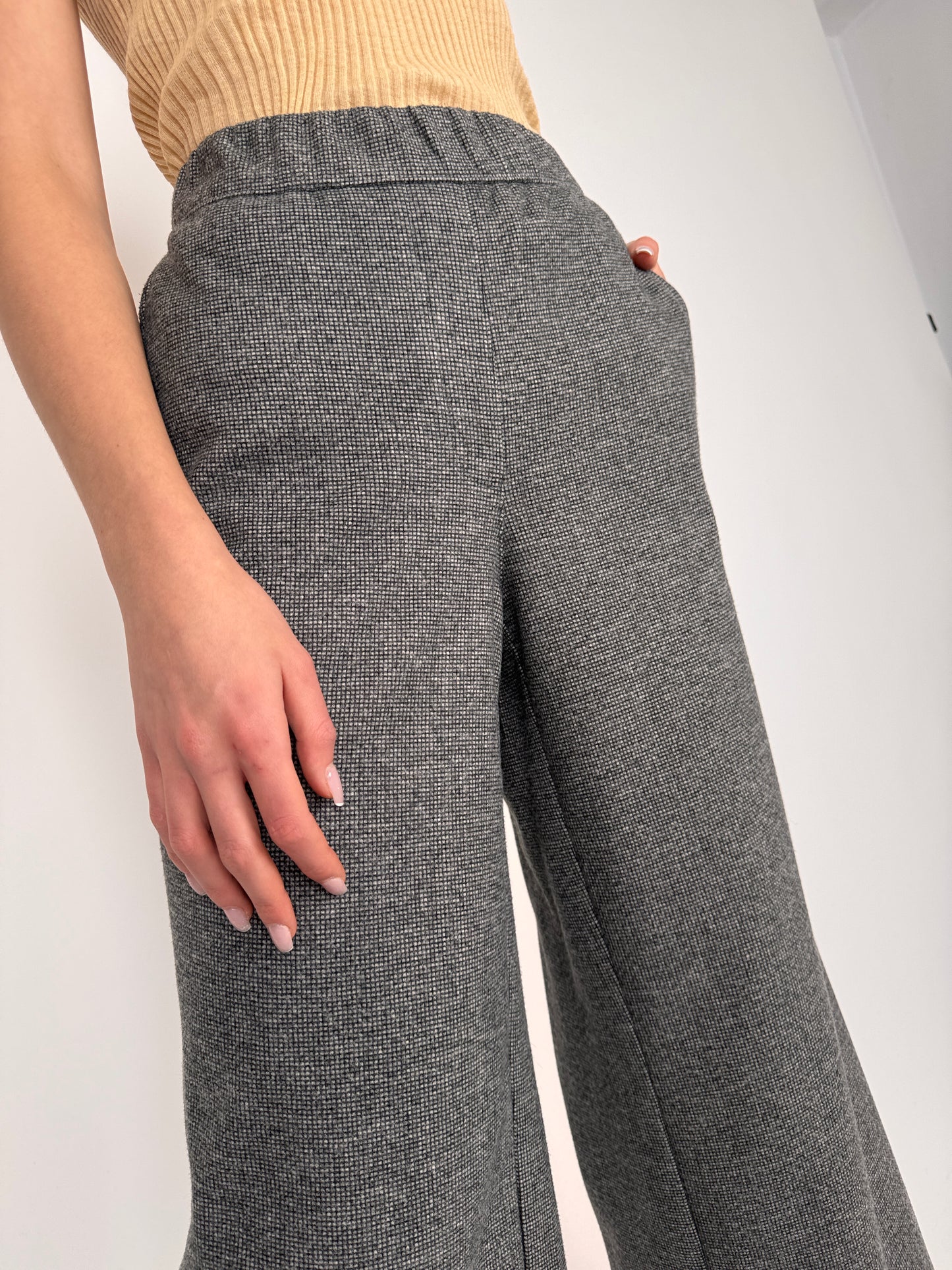 Pantaloni palazzo petite din mix de lana extrafina strech