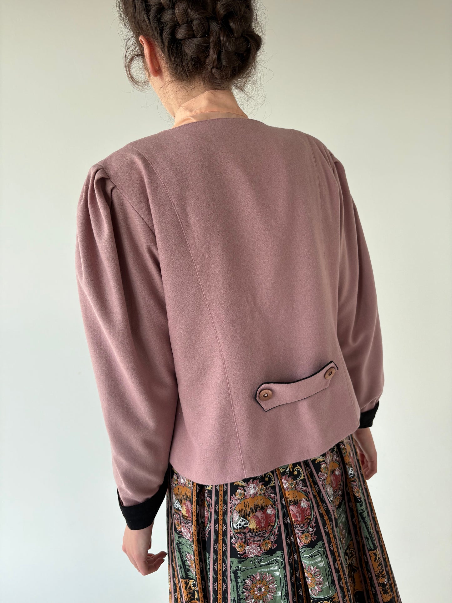 Sacou cambrat vintage old rose pink din lana extrafina