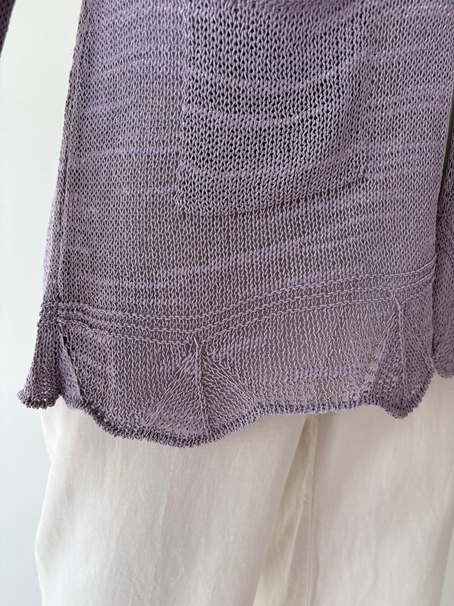 Cardigan italiană super vaporos lavandă din jerse dantelat de bumbac