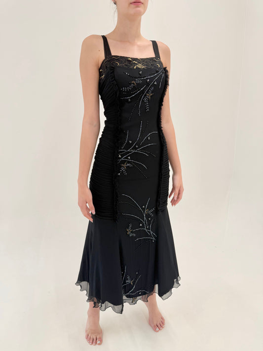 LBD vintage couture mermaid din mătase naturală cu aplicații manuale