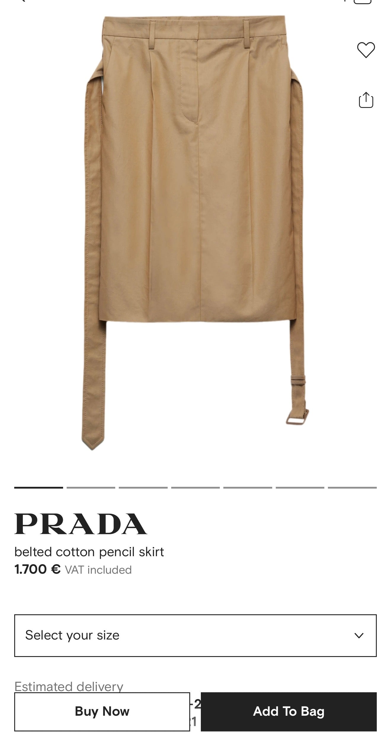 Fustă Prada vintage din canvas de bumbac camel cu influențe casual