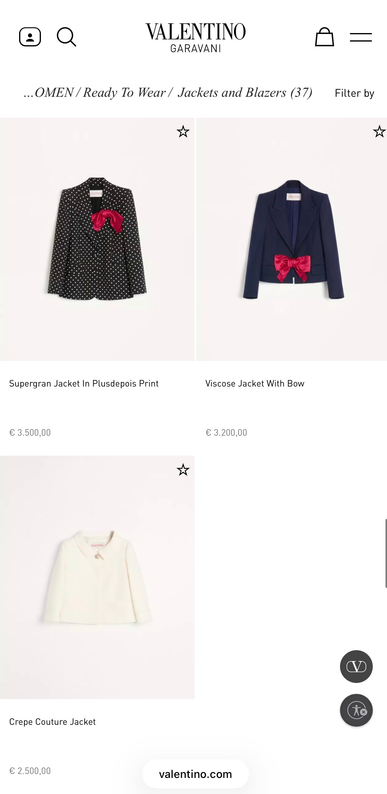 Sacou Valentino petite cambrat cu revere rotunjite și închidere superbă