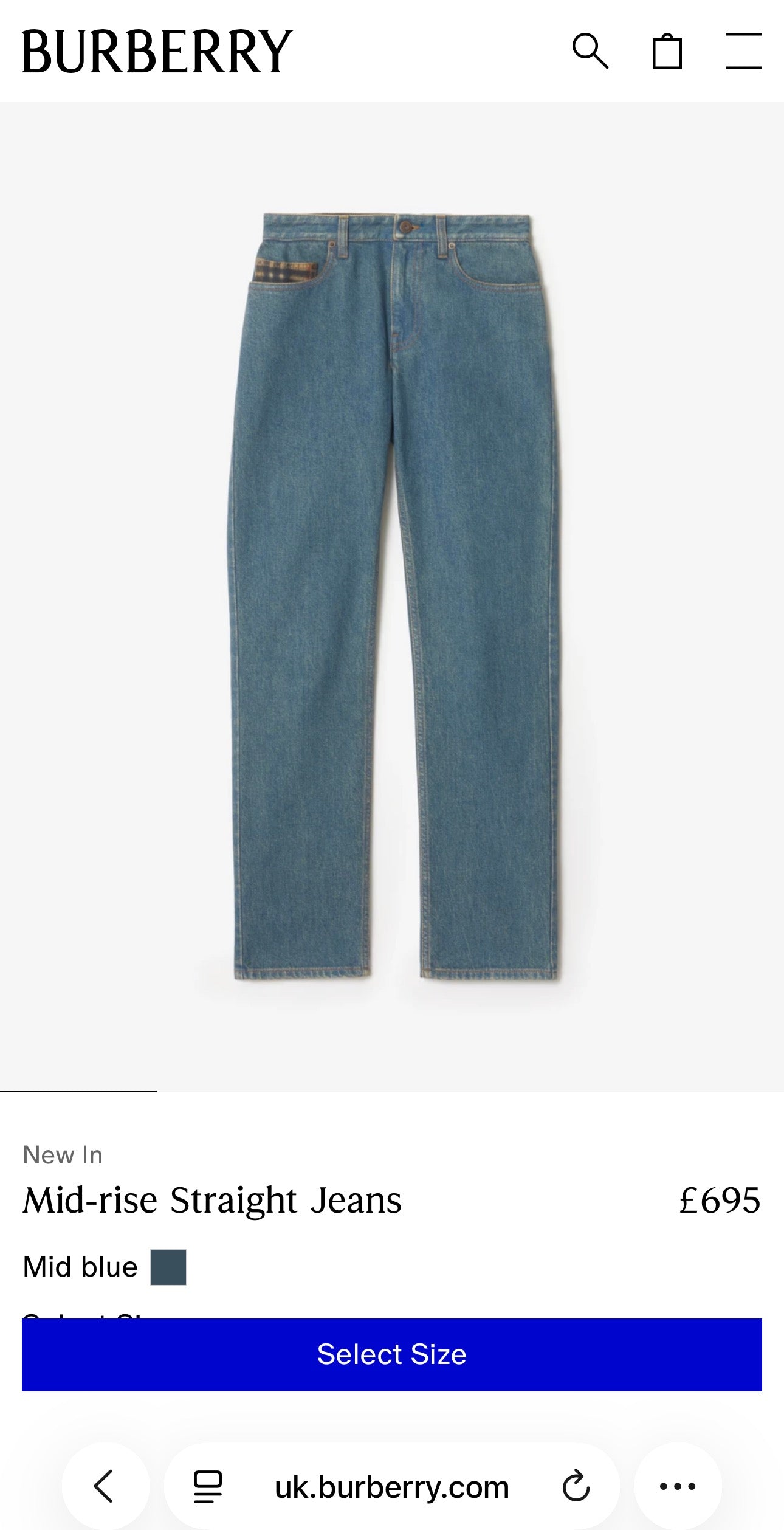 Jeans Burberry tall in croi clasic și classic wash