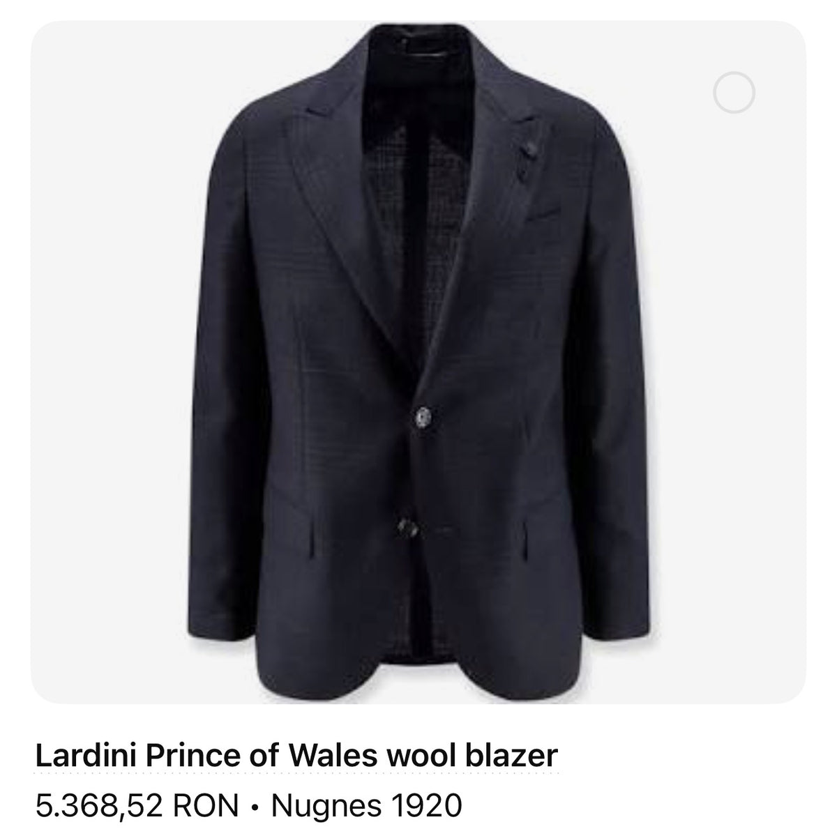 Sacou de brand luxury Lardini italian din stofă Loro Piana de lana în carouri fine