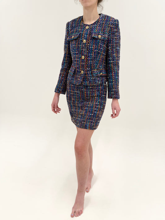 Set vintage in stil Chanel din 3 piese din tweed superb multicolor