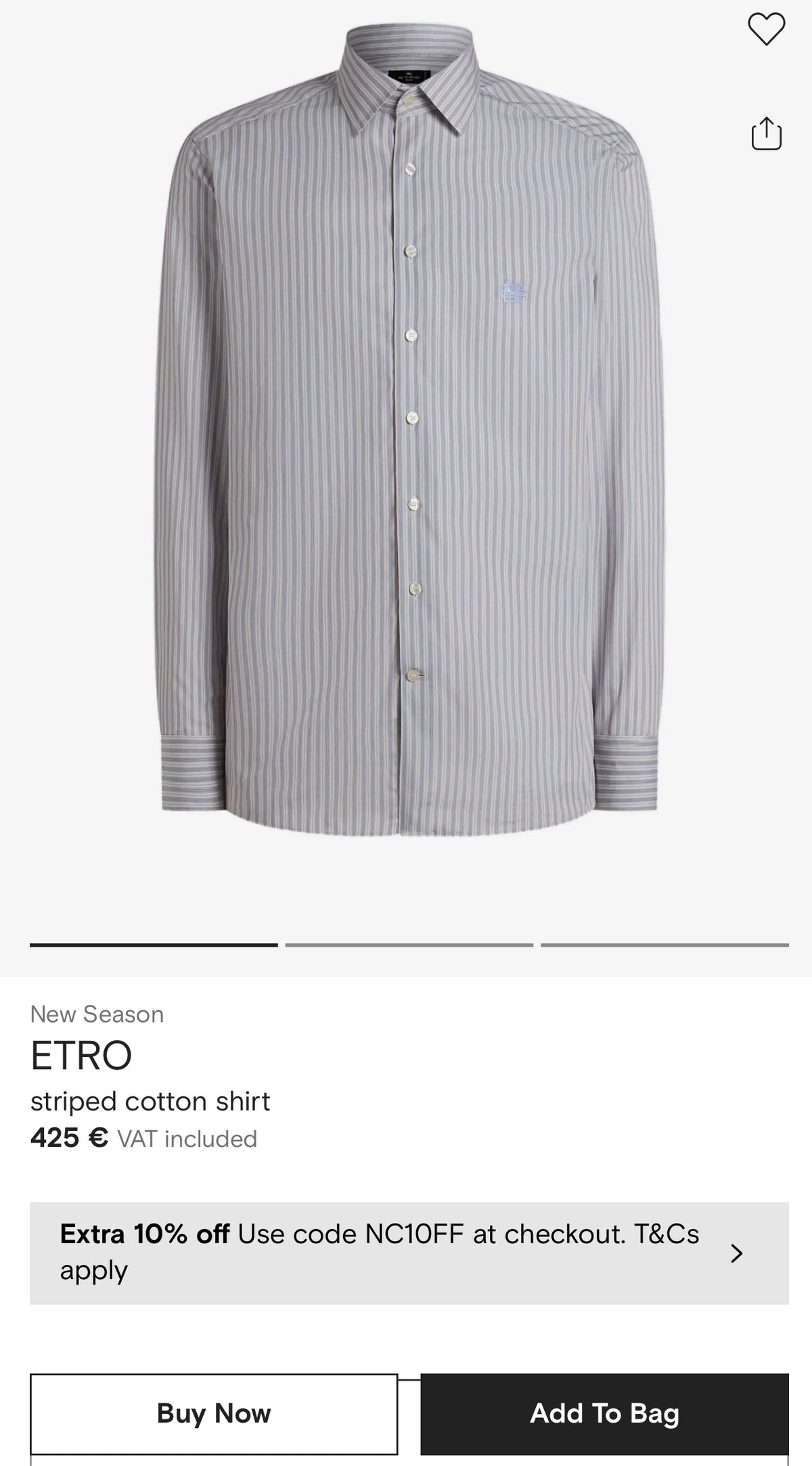 Cămașa luxury Etro din poplin gros texturat de bumbac cu dungi fine baby blue