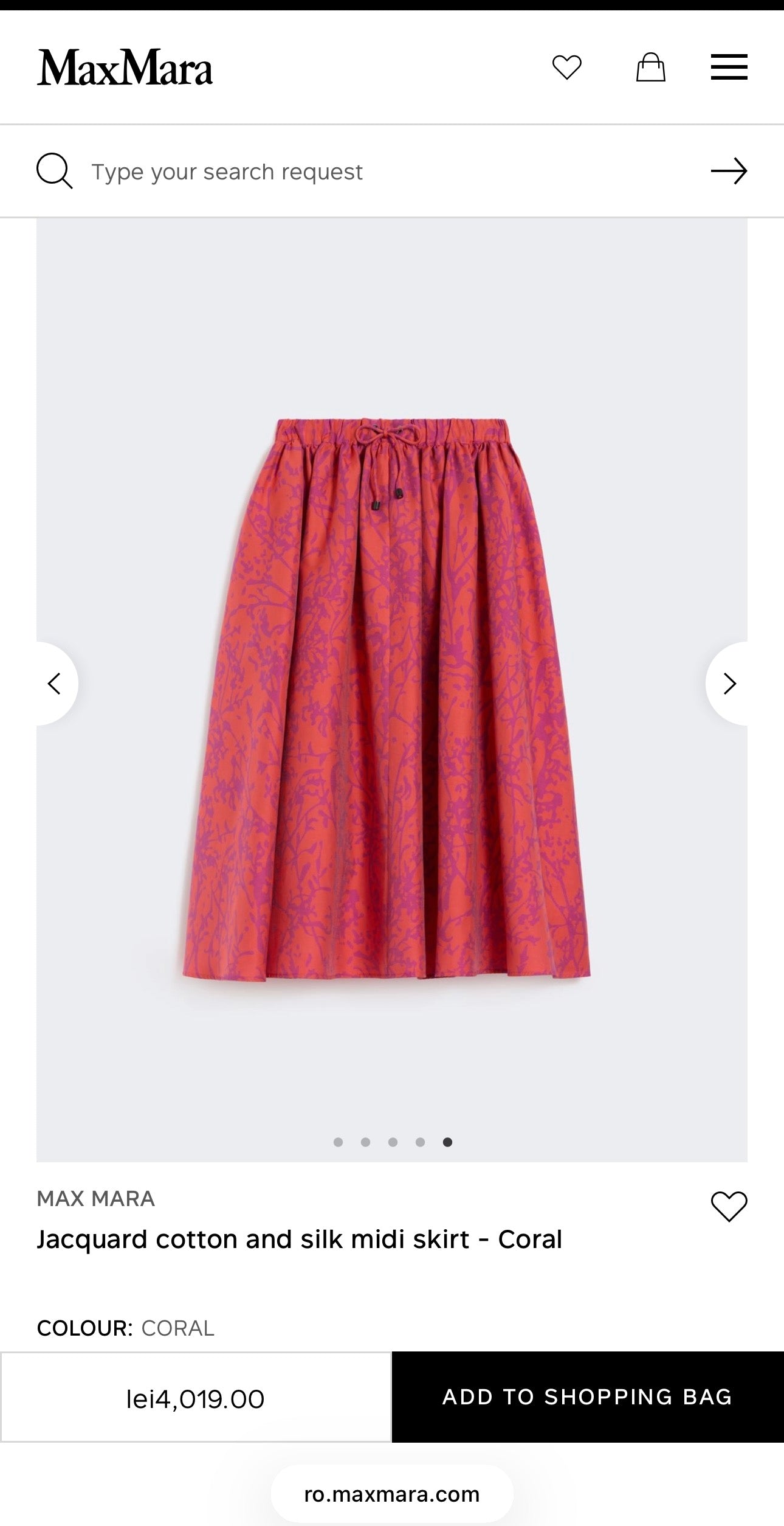Fustă Max Mara nude din pânză de mătase naturală și in