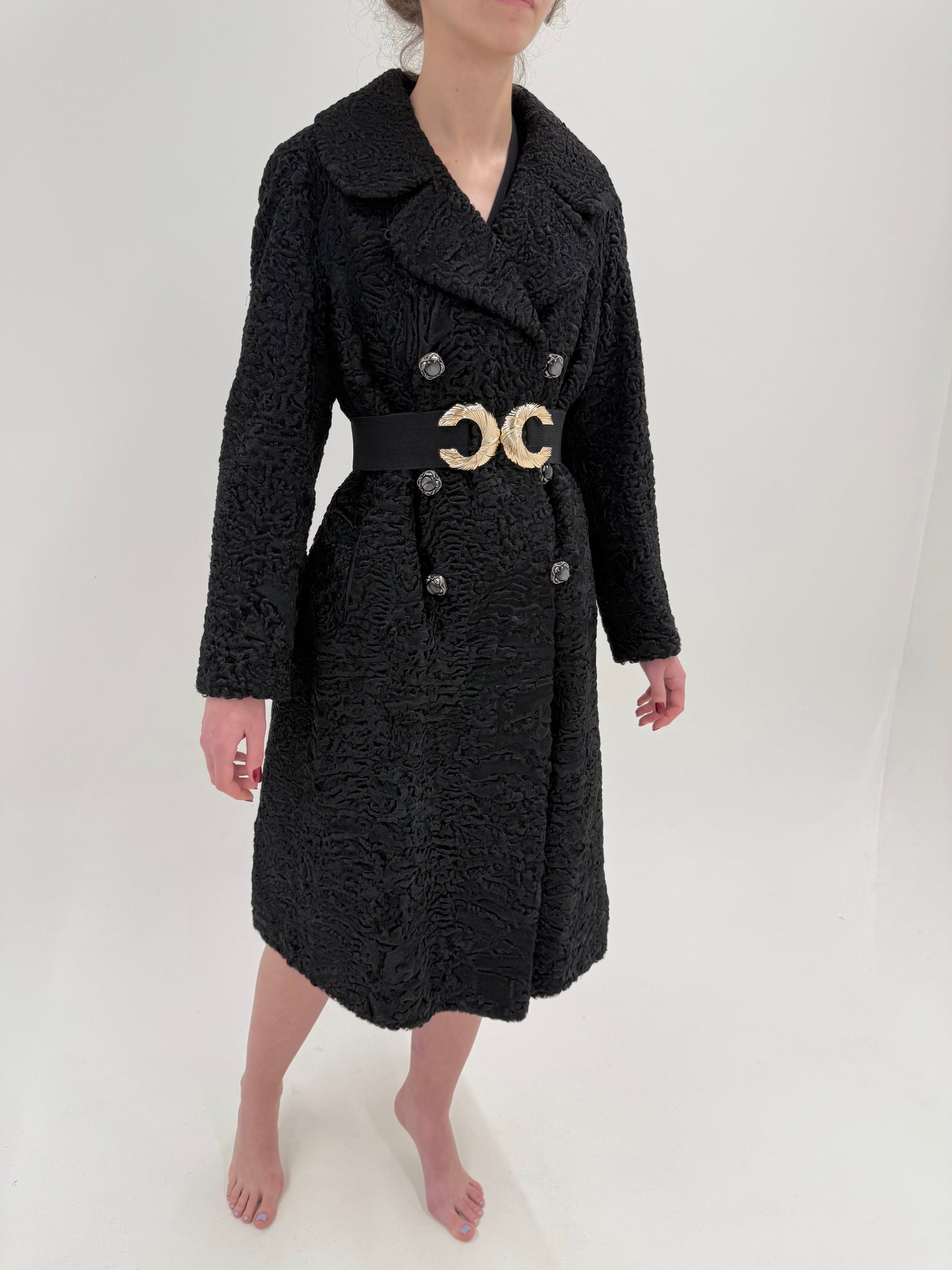 Blană naturală de miel Karakul cu închidere dublă