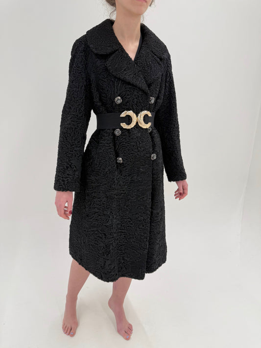 Blană naturală de miel Karakul cu închidere dublă