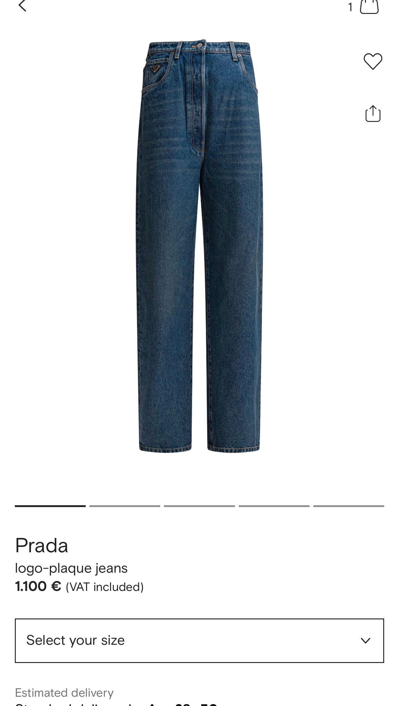 Jeans tall Prada dark wash cu decorațiune metalică detașabilă