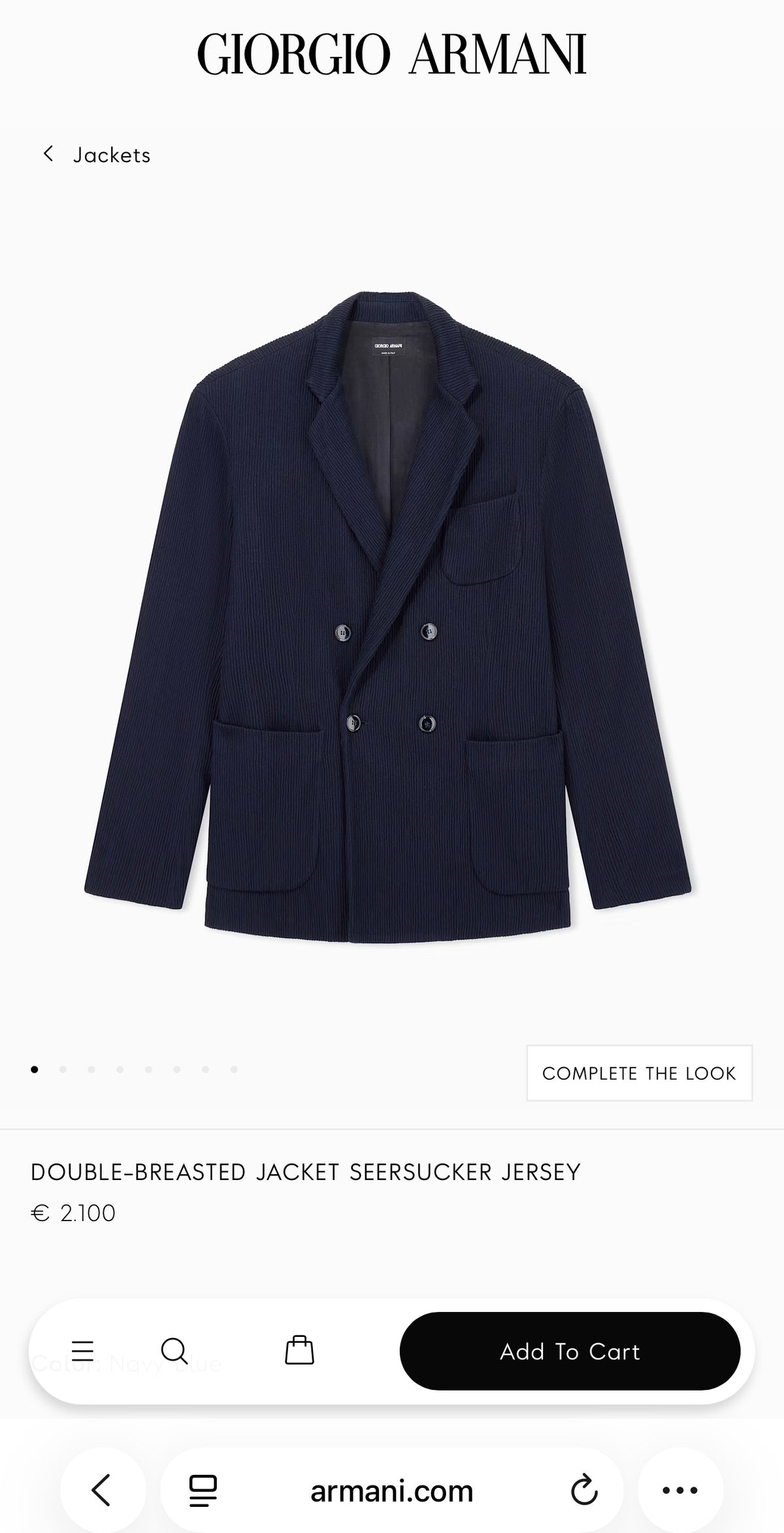 Sacou Giorgio Armani ultra luxury din lana extrafina cu dungi verticale și revere late