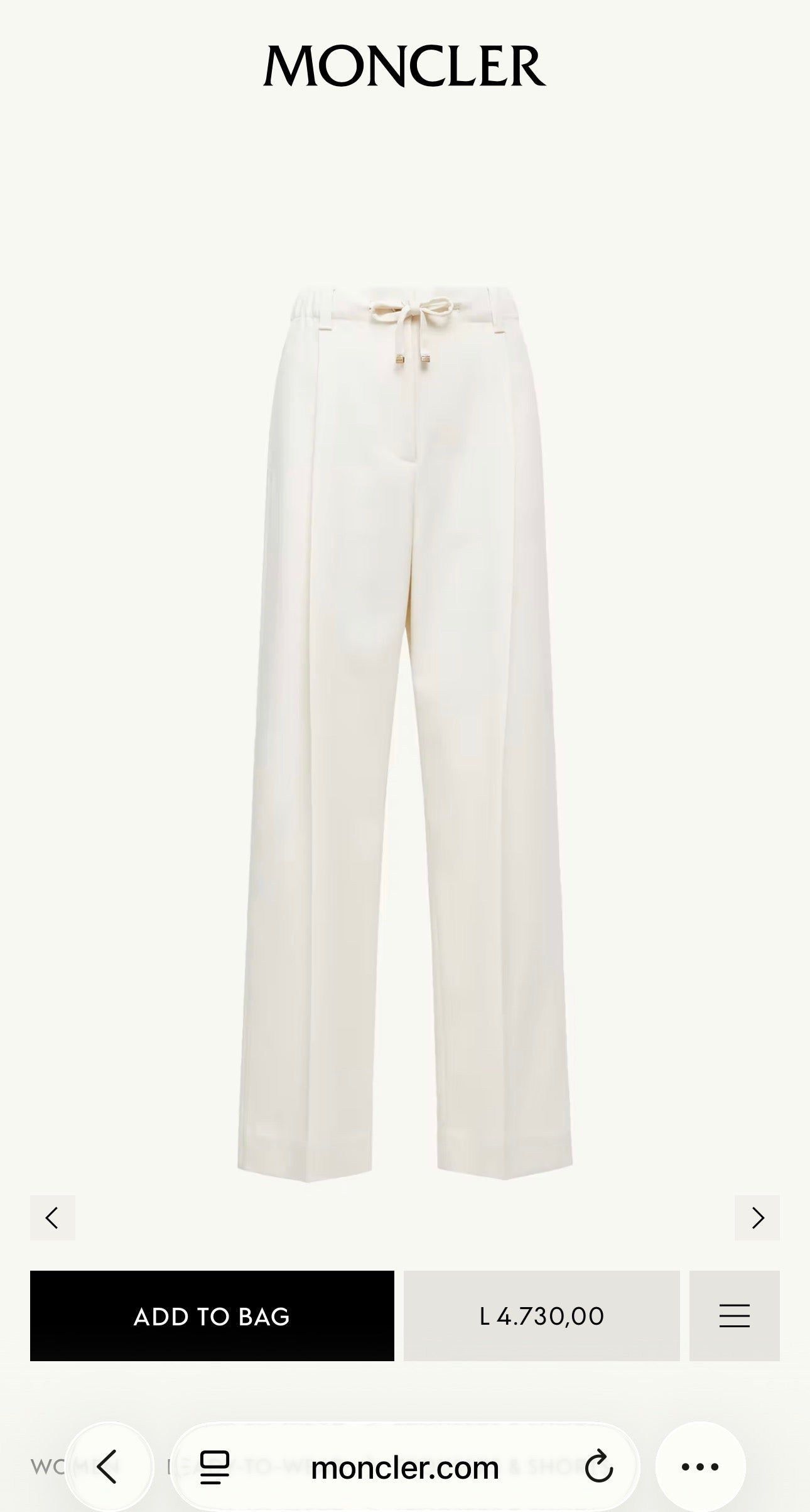 Pantaloni Moncler petite sau capri din pânză excepțională de bumbac