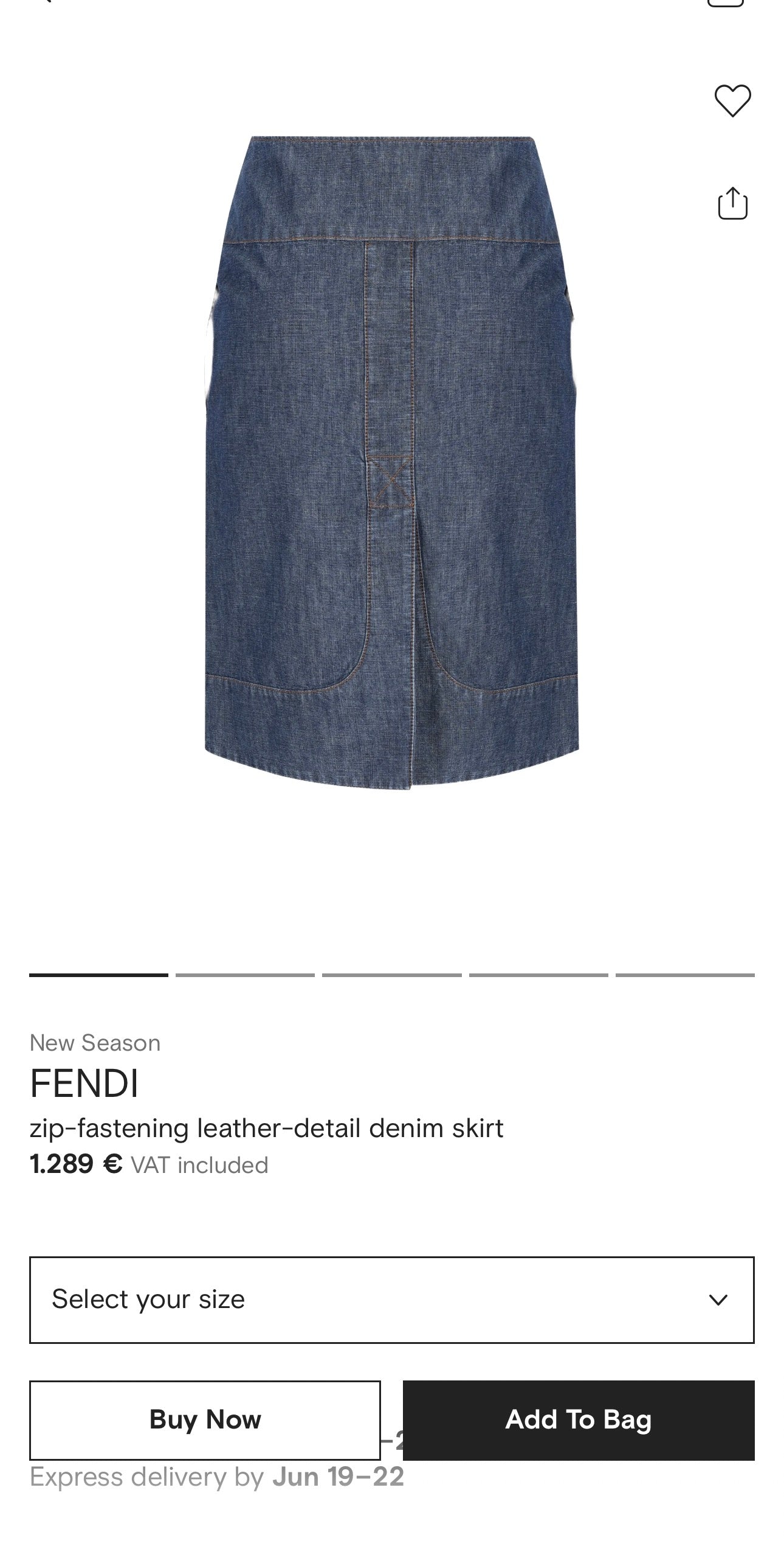 Fustă Fendi baby blue din jeans moale cu pense și talie ultra marcată înaltă