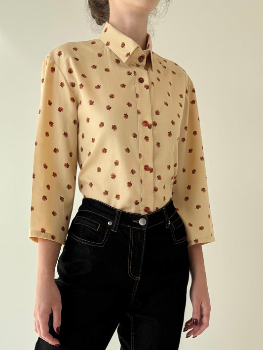 Cămașa vintage camel cu print delicat din mix de lana extrafina