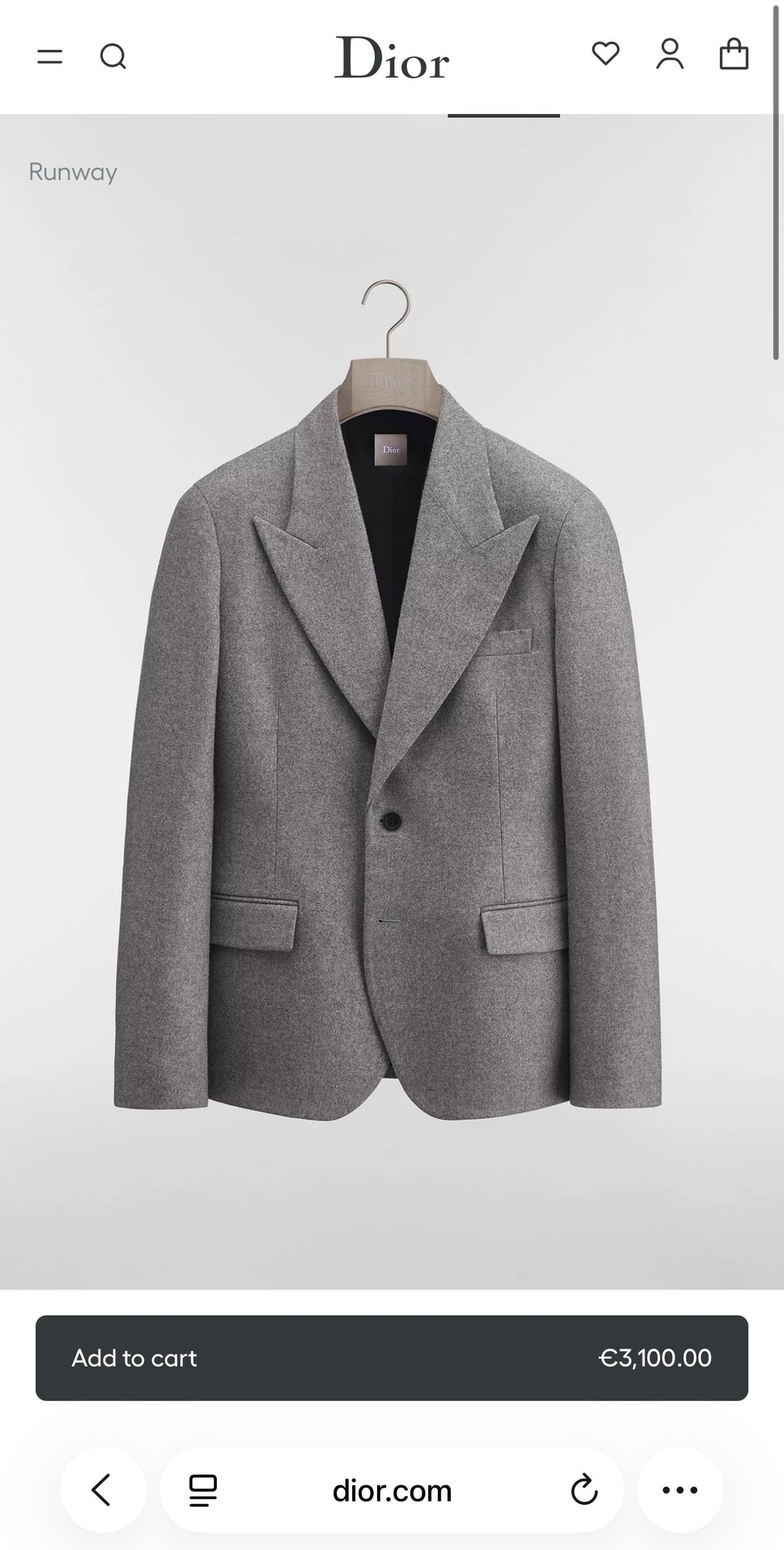 Sacou vintage Dior din lana extrafina charcoal gray