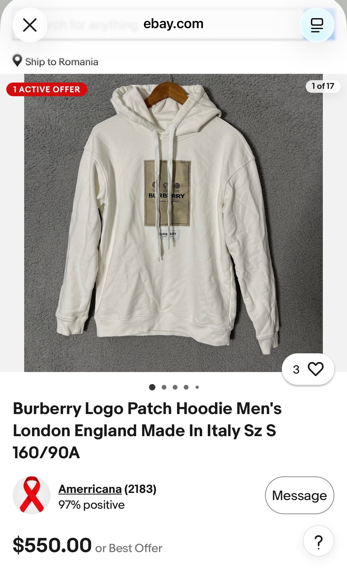Hanorac BURBERRY Logo Appliqué Patch Cotton