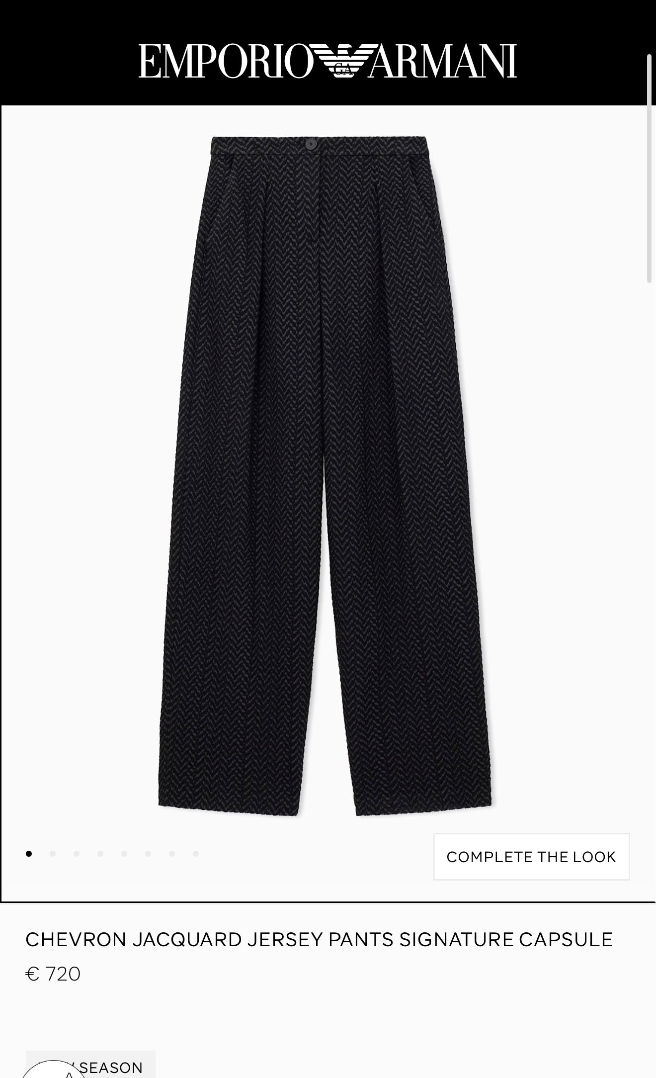 Pantaloni negri Armani spre palazzo de vară cu solduri generoase