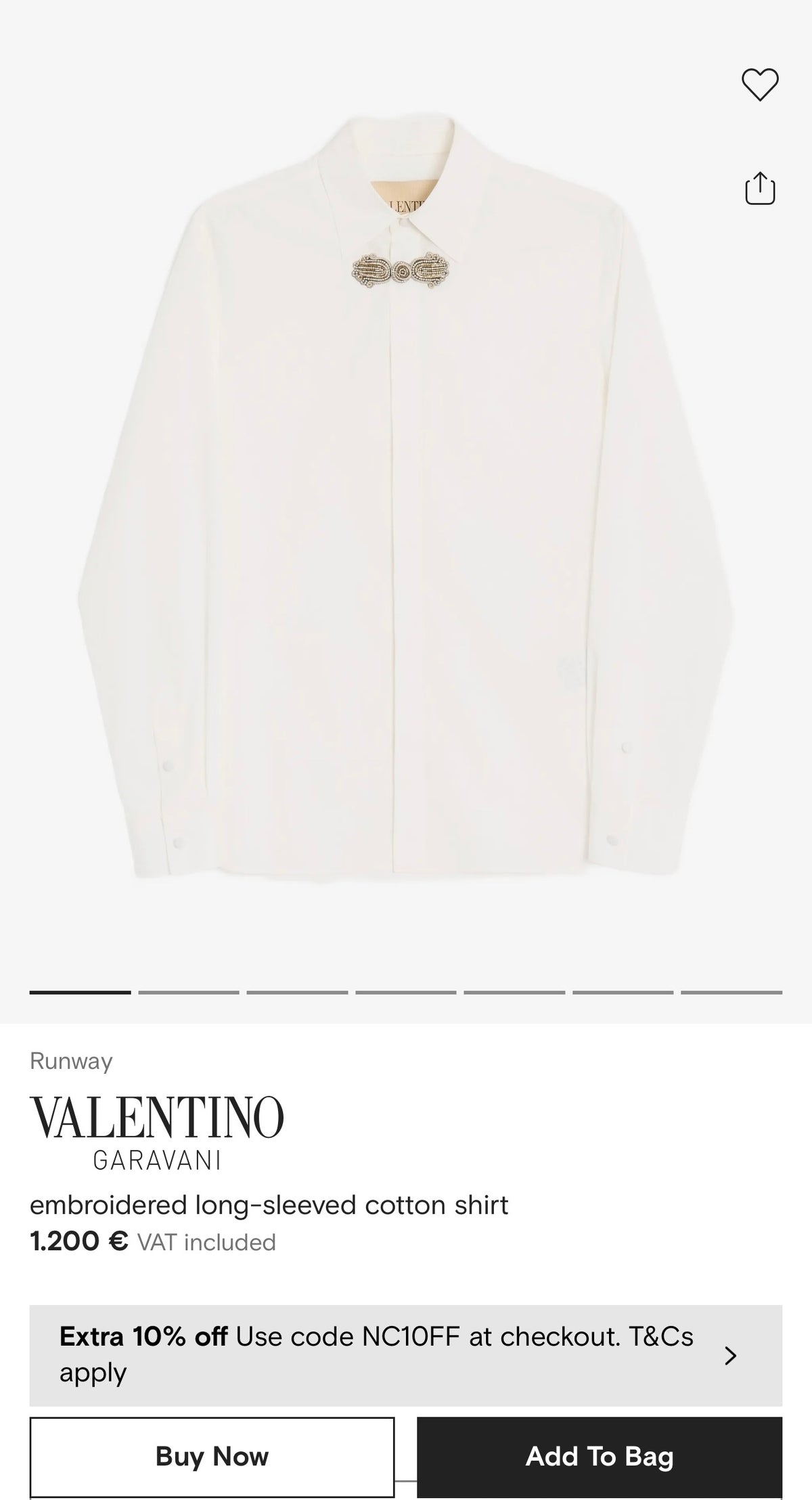 Cămașa Valentino vintage cu butoni de ceremonie din bumbac gros structurat excepțional