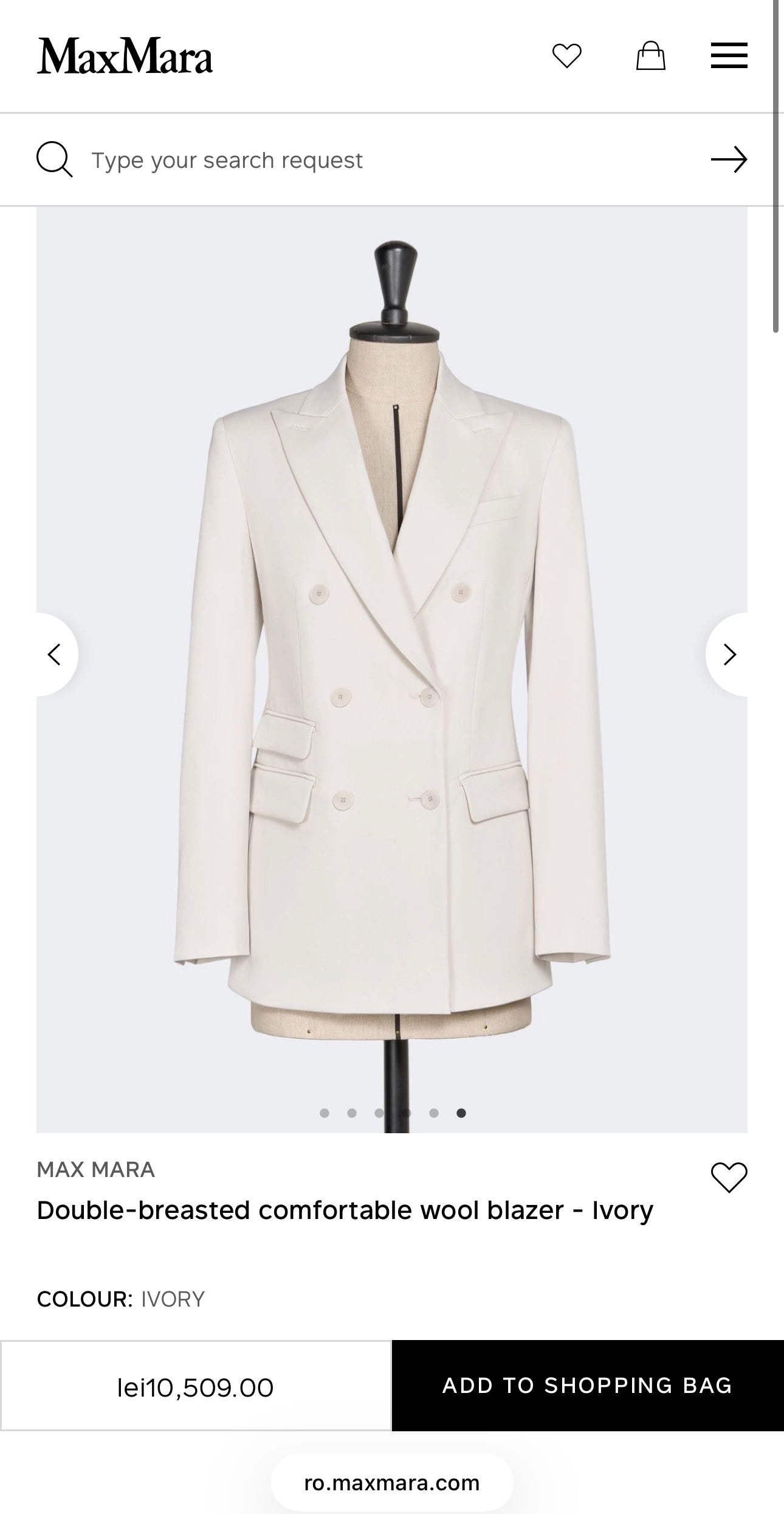 Sacou Max Mara în model iconic cambrat cu închidere dublă