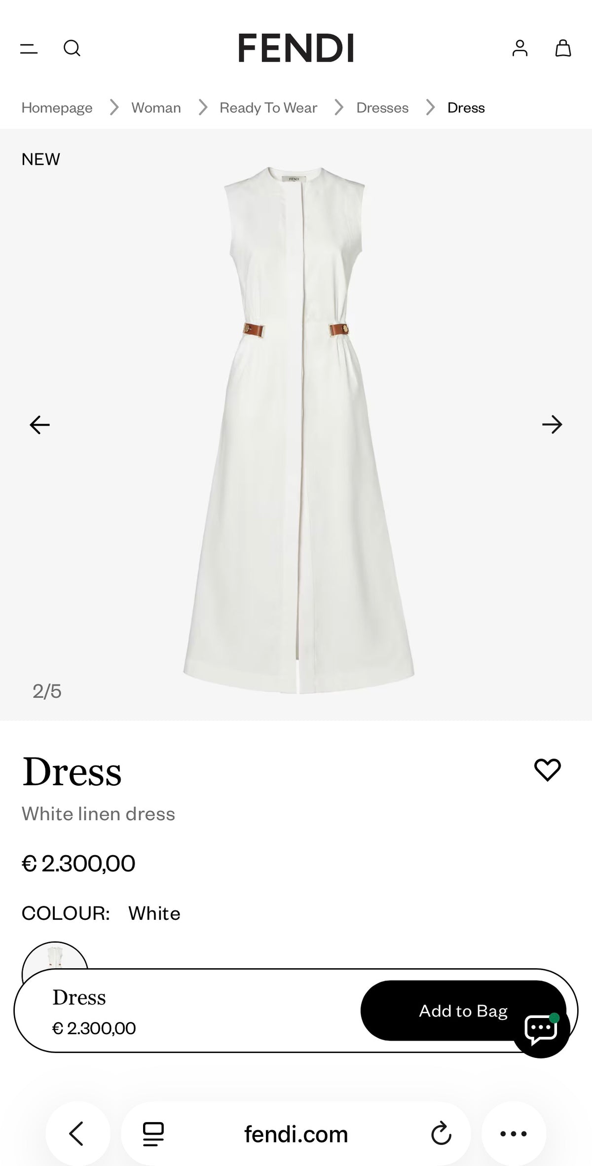 Rochie Fendi din in cu talie ultra înaltă cambrata și nasturi aurii cu logo