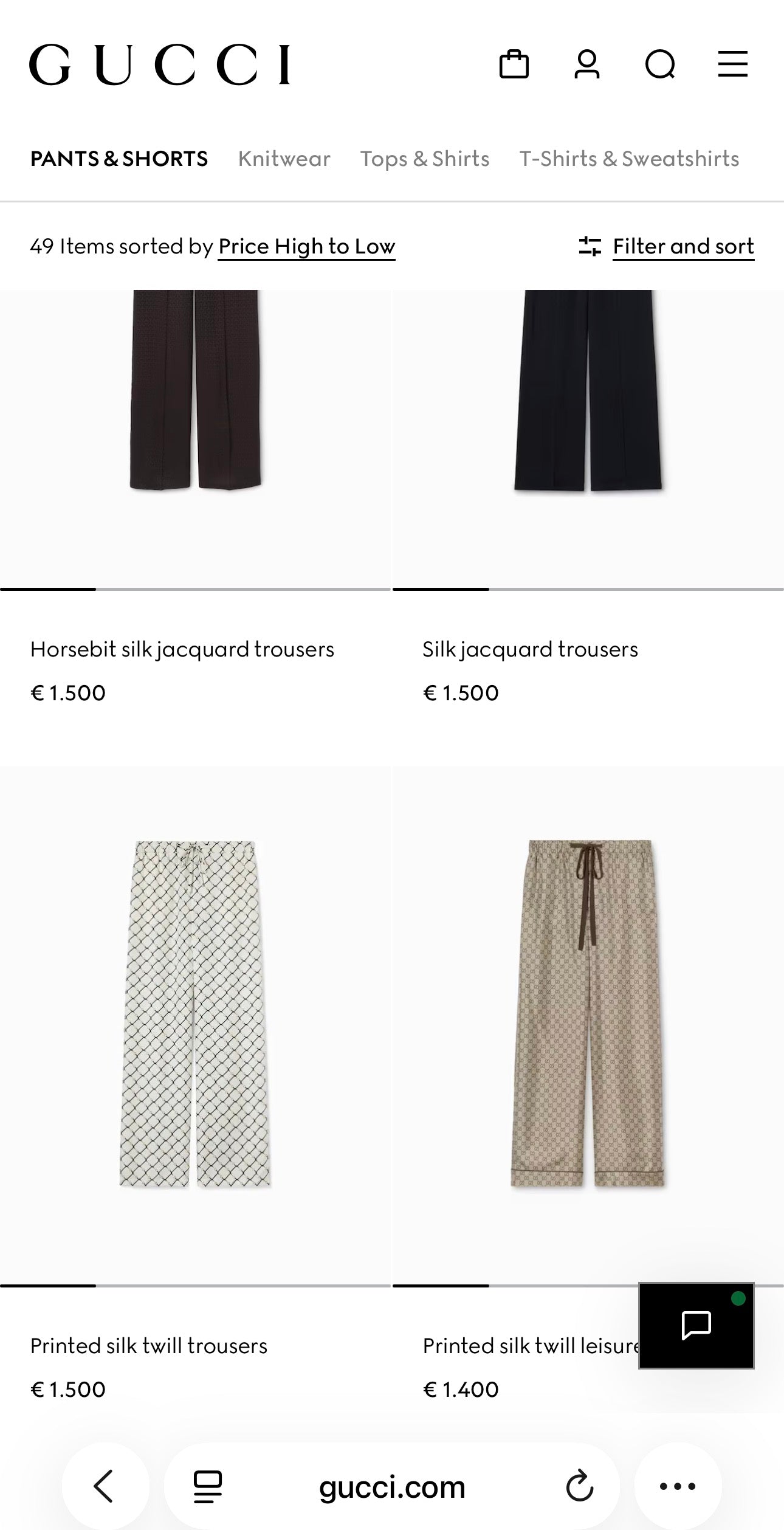 Pantaloni Gucci petite din mătase naturală butter white cu talie ultra înaltă