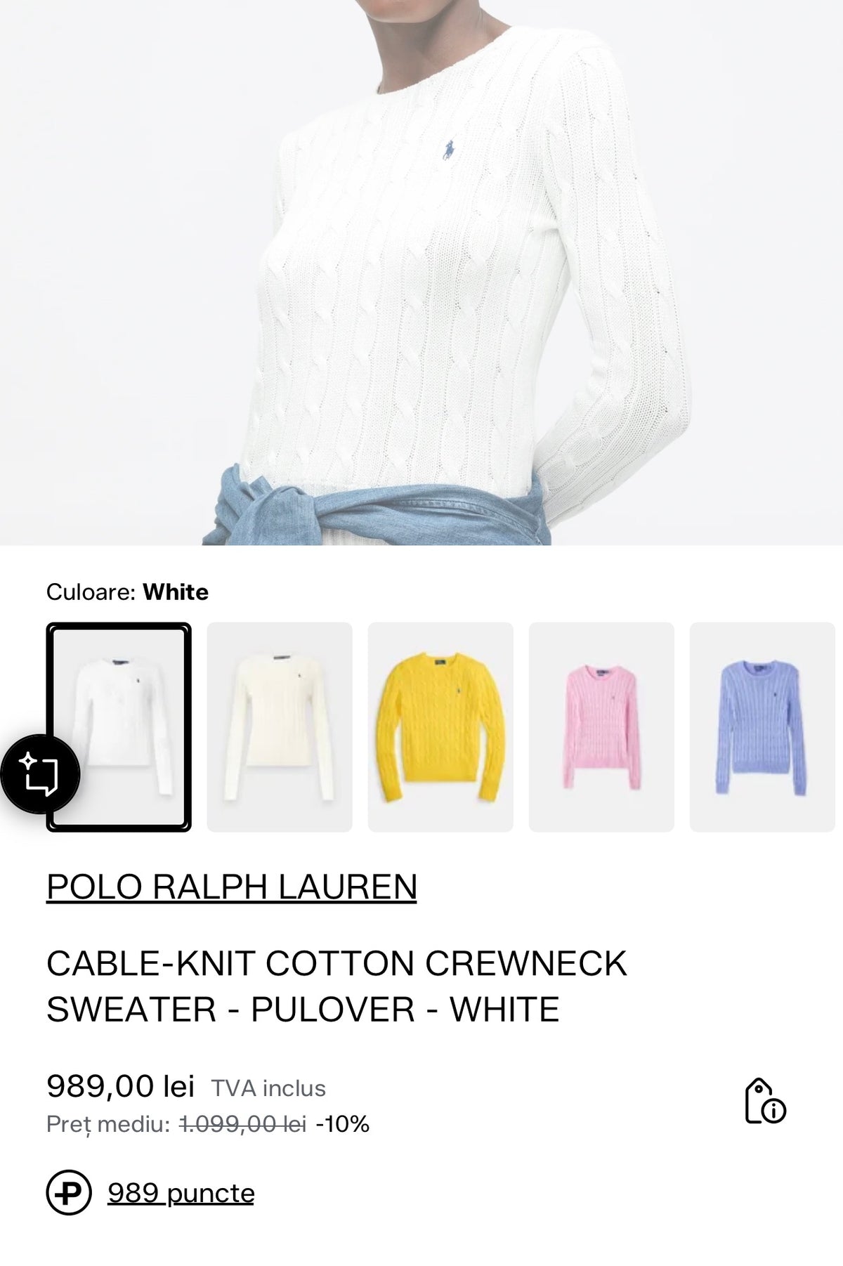 Cable knit clasic Polo Ralph Lauren din bumbac de gramaj mare