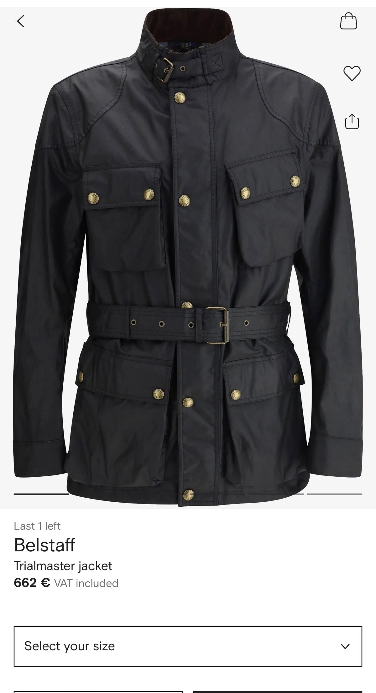Geaca tehnică luxury Belstaff model Trialmaster cu talie marcată din gabardină impermeabilă